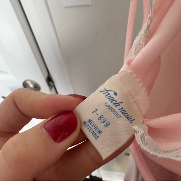 Vintage French maid Pink Lace Trim satin Nightgown slip coquette Fairycore M - Picture 5 of 5